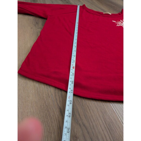 Lavish Plus Vtg 1X Red Knit 3/4 Sleeve Holiday Snowflake Round Neck Top READ - Picture 8 of 8